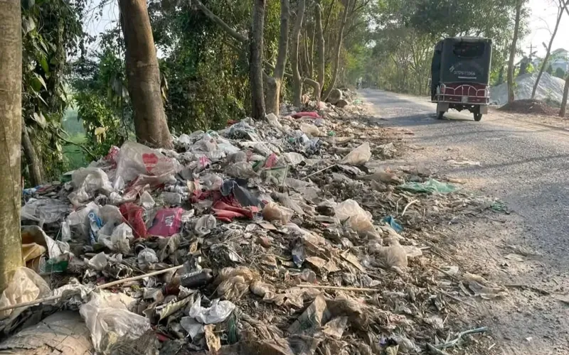 ময়লার স্তূপে চাপা পড়ছে সৌন্দর্য,অবহেলায় নষ্ট হচ্ছে সালথা বাইপাসের প্রাকৃতিক পরিবেশ